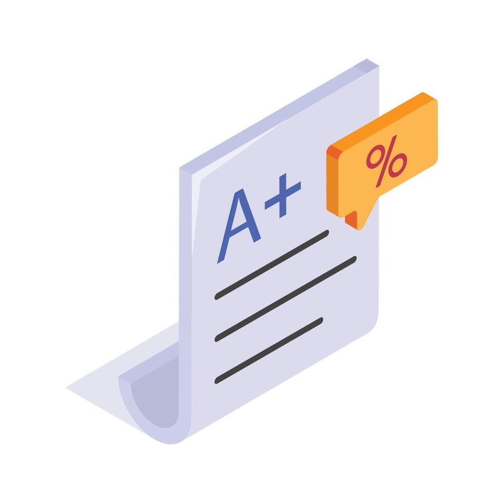 A grade sheet showing an A plus and a percentage, symbolizing academic excellence vector