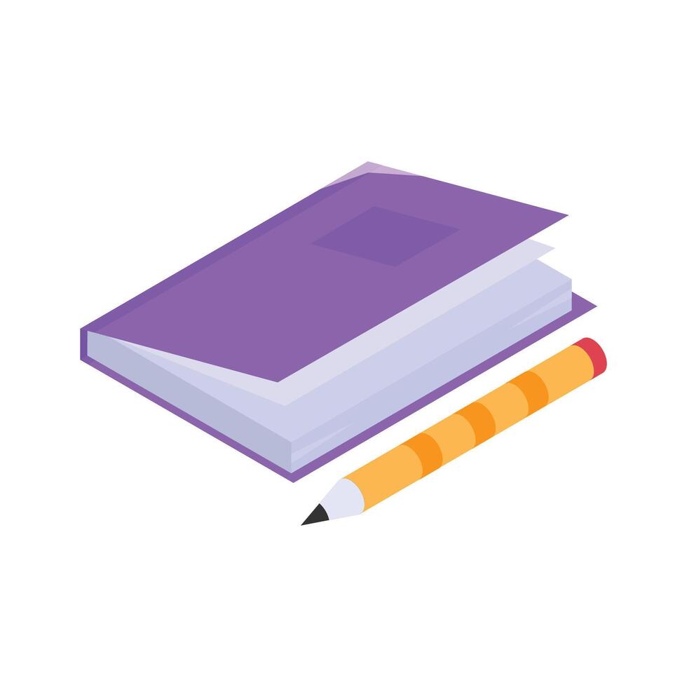 Notebook with pencil, study material and notes isometric vector