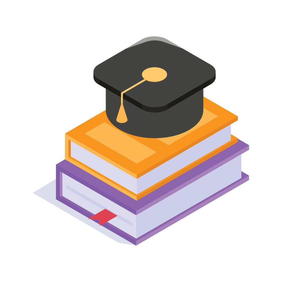 A graduation cap on top of books, depicting academic success and graduation vector