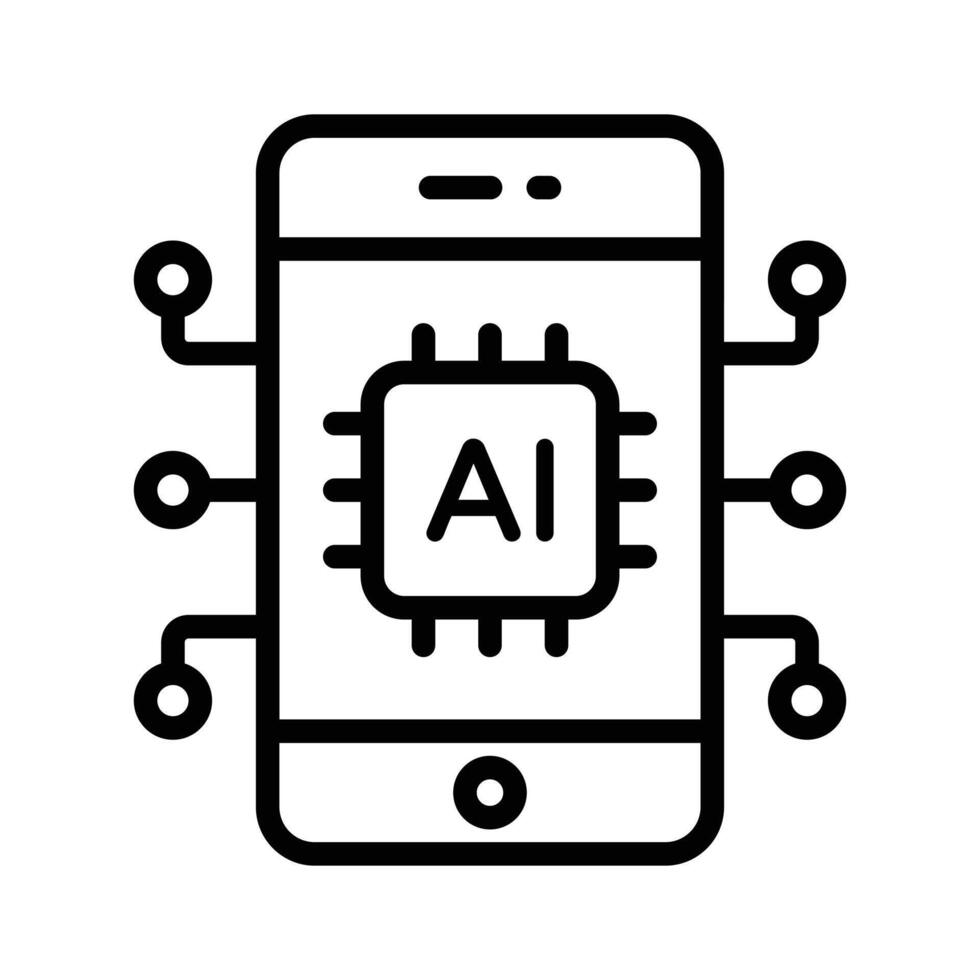 A mobile phone with processor, representing artificial intelligence in mobile applications vector