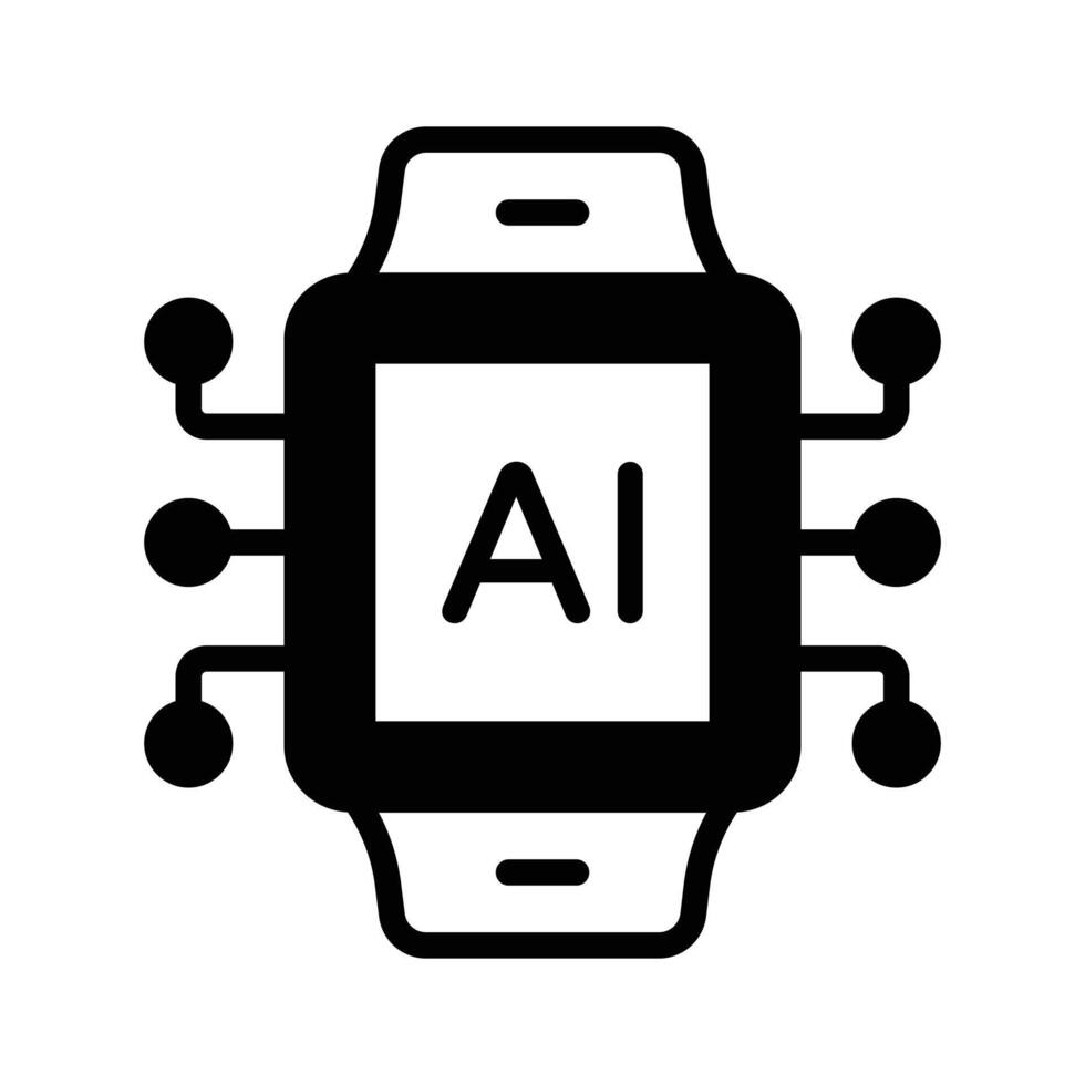 A smartwatch with a chip, symbolizing wearable AI technology for daily use vector