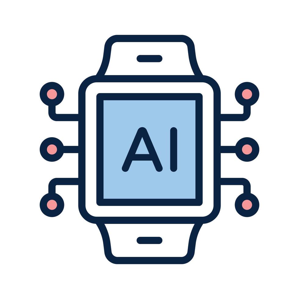 A smartwatch with a chip, symbolizing wearable AI technology for daily use vector