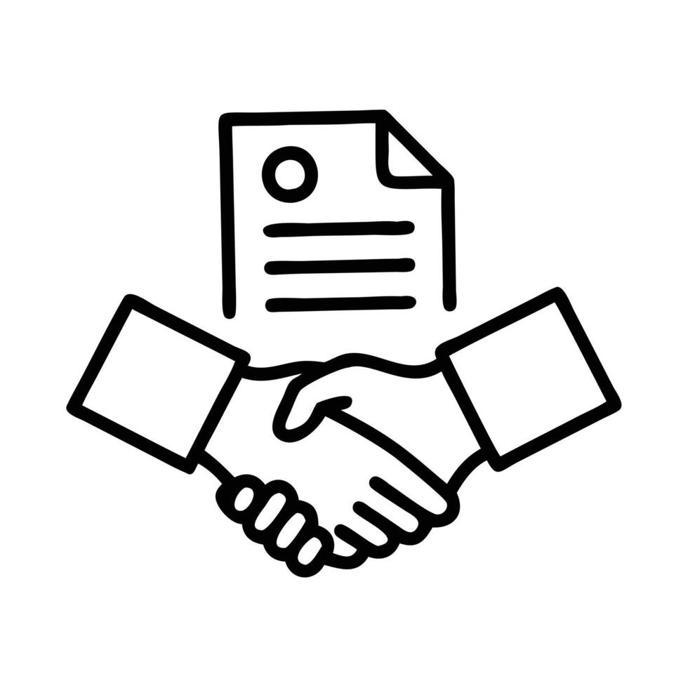 Handshake with Certificate Silhouette and Business and Agreement Concept Illustration vector