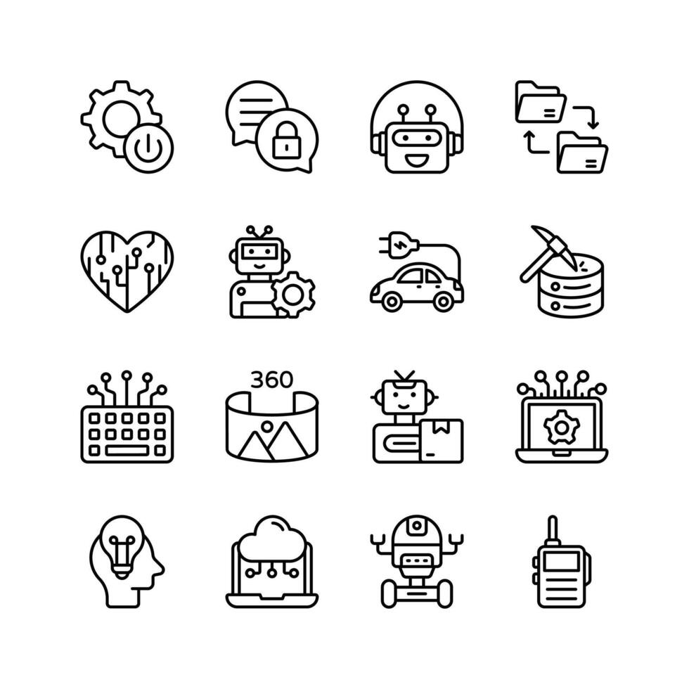 Artificial intelligence, robotics, and automation icons. Ideal for websites, presentations, and marketing materials. vector