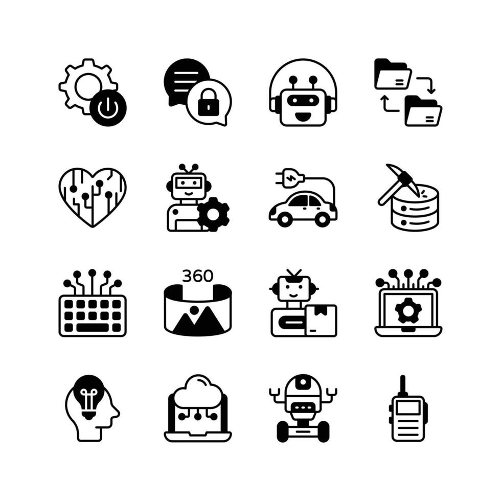 Artificial intelligence, robotics, and automation icons. Ideal for websites, presentations, and marketing materials. vector