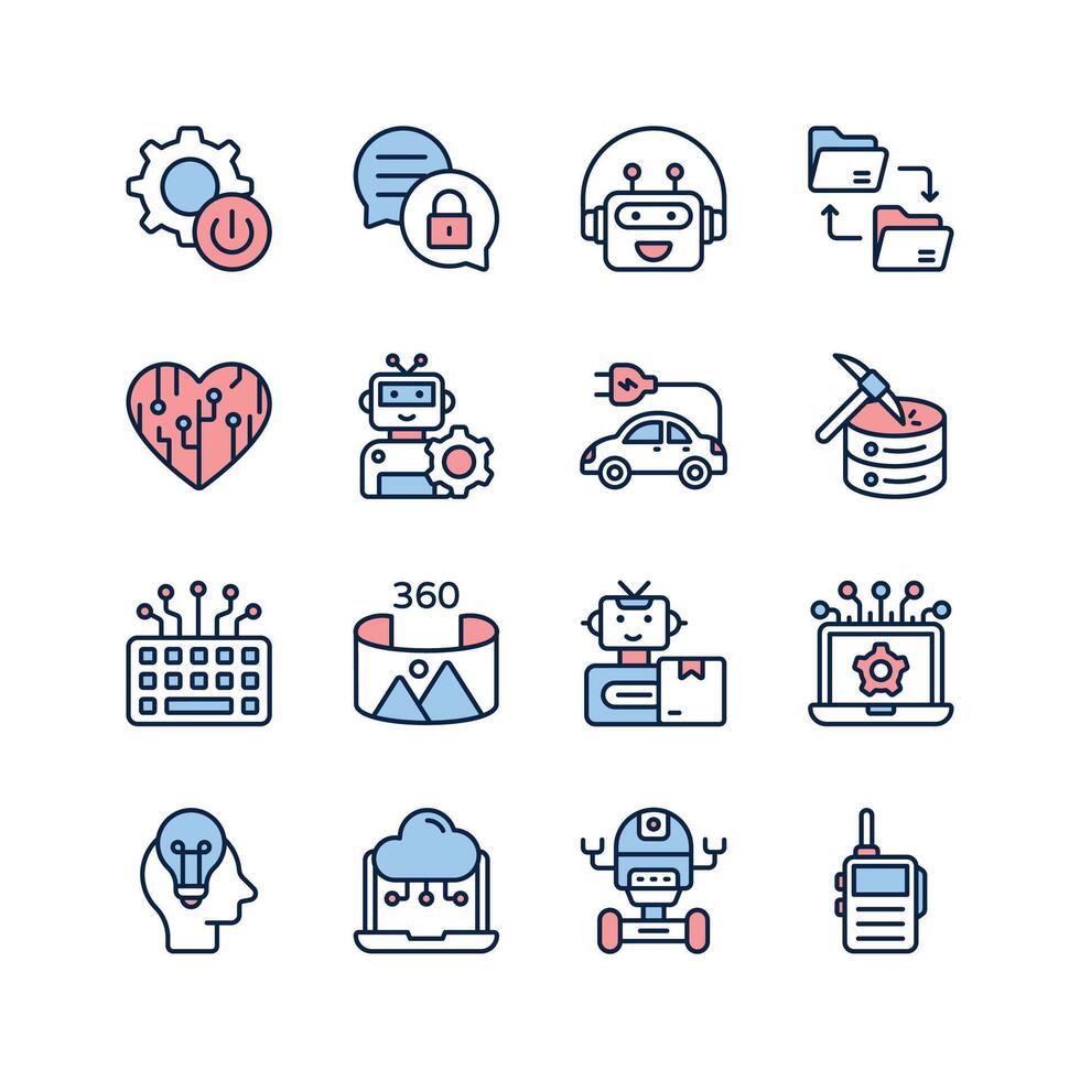 Artificial intelligence, robotics, and automation icons. Ideal for websites, presentations, and marketing materials. vector