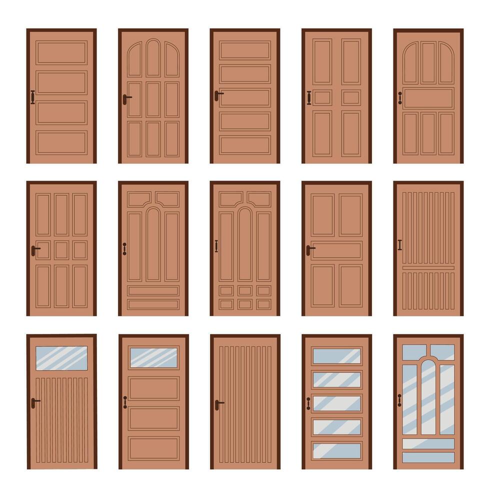 Set of simple wooden door for house, office, or building entrance vector