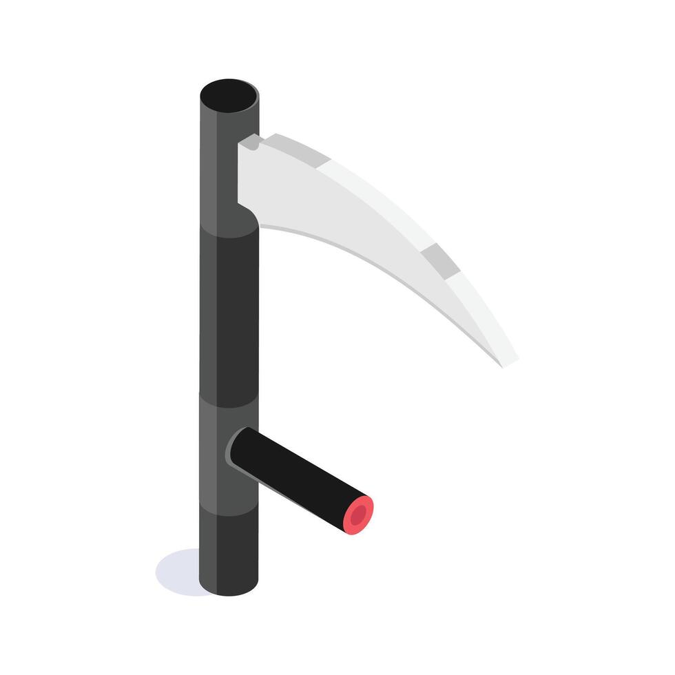 An editable icon of scythe, isometric of death reaper vector