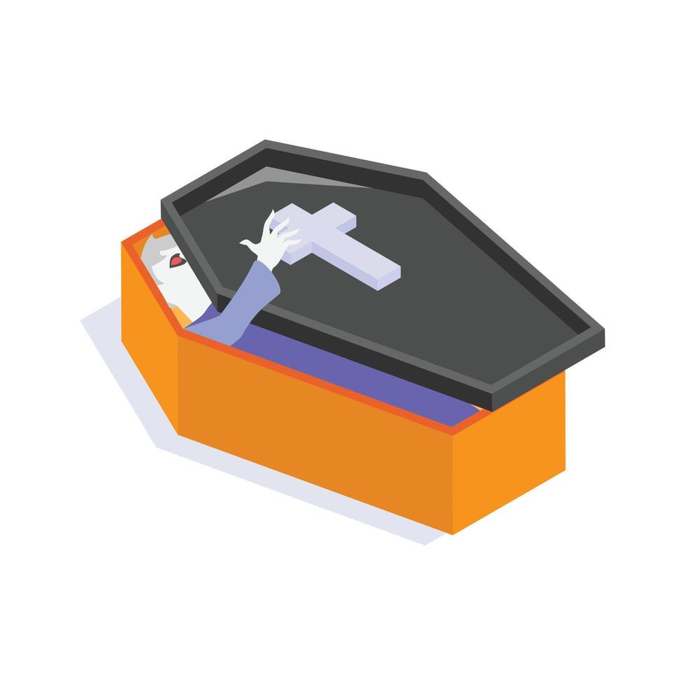 Halloween casket, funeral box, coffin isometric vector