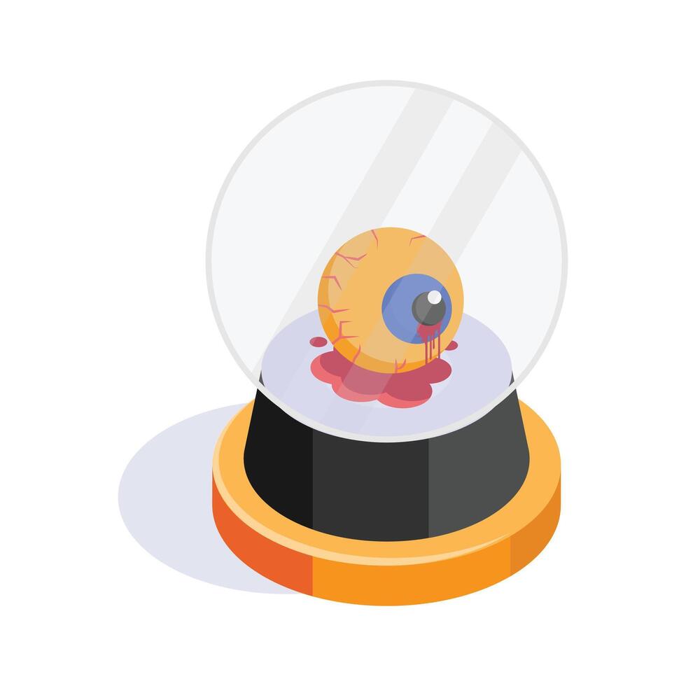 An eyeball inside snow globe, isometric icon of halloween globe vector