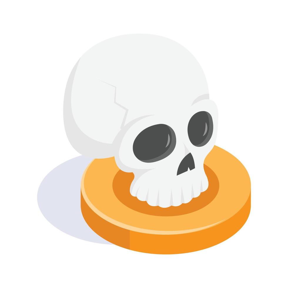 Scary head bone, human skull isometric icon vector