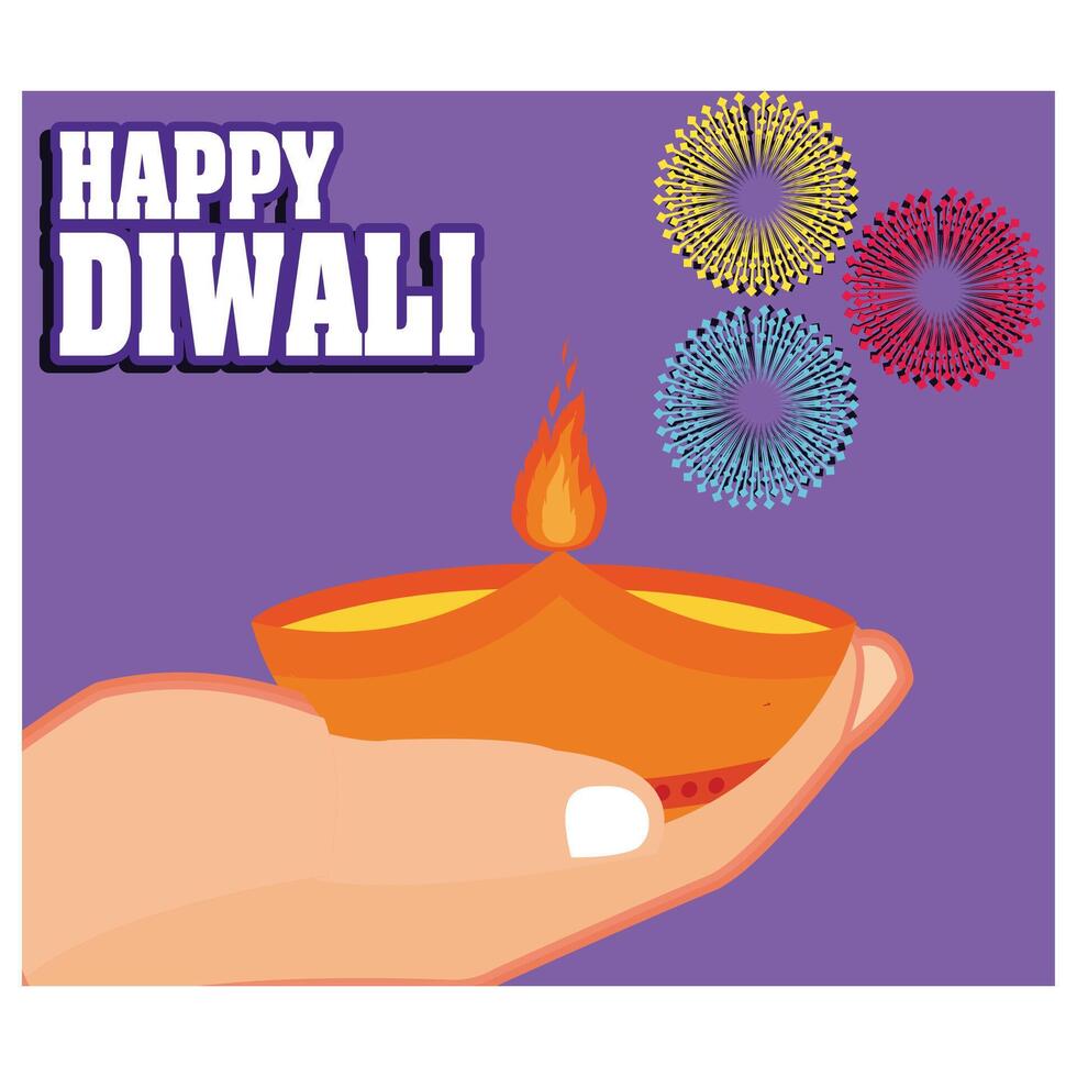 Happy Diwali with a modern design that features diya oil lamps. Flat modern illustration vector