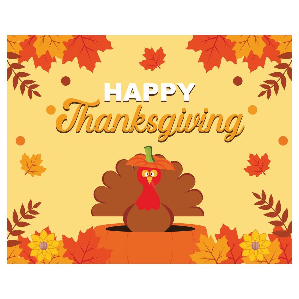 Happy Thanksgiving Day with Turkeys, Pumpkins, Leaves and Many Other Elements. flat modern illustration vector
