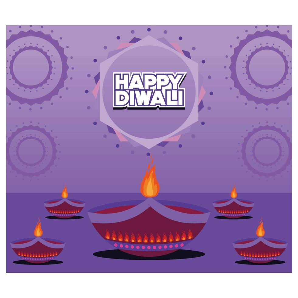 Happy diwali festival celebration with decorative lamp. Flat modern illustration vector
