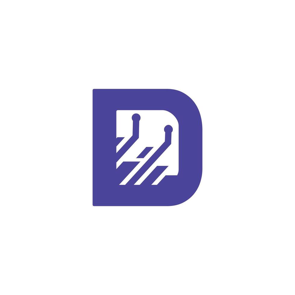 initial letter D logo with technology concept icon design template vector