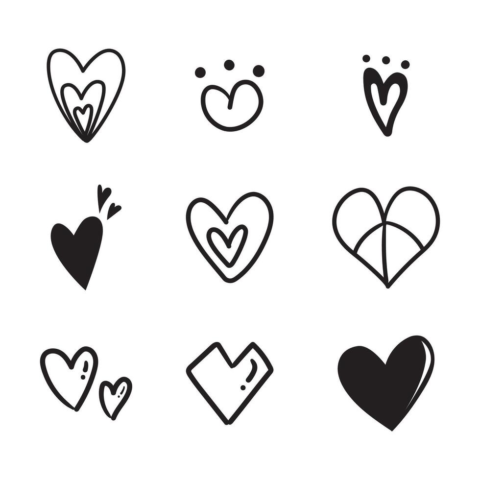 Heart doodle abstract handdrawn with black line for element and illustration vector