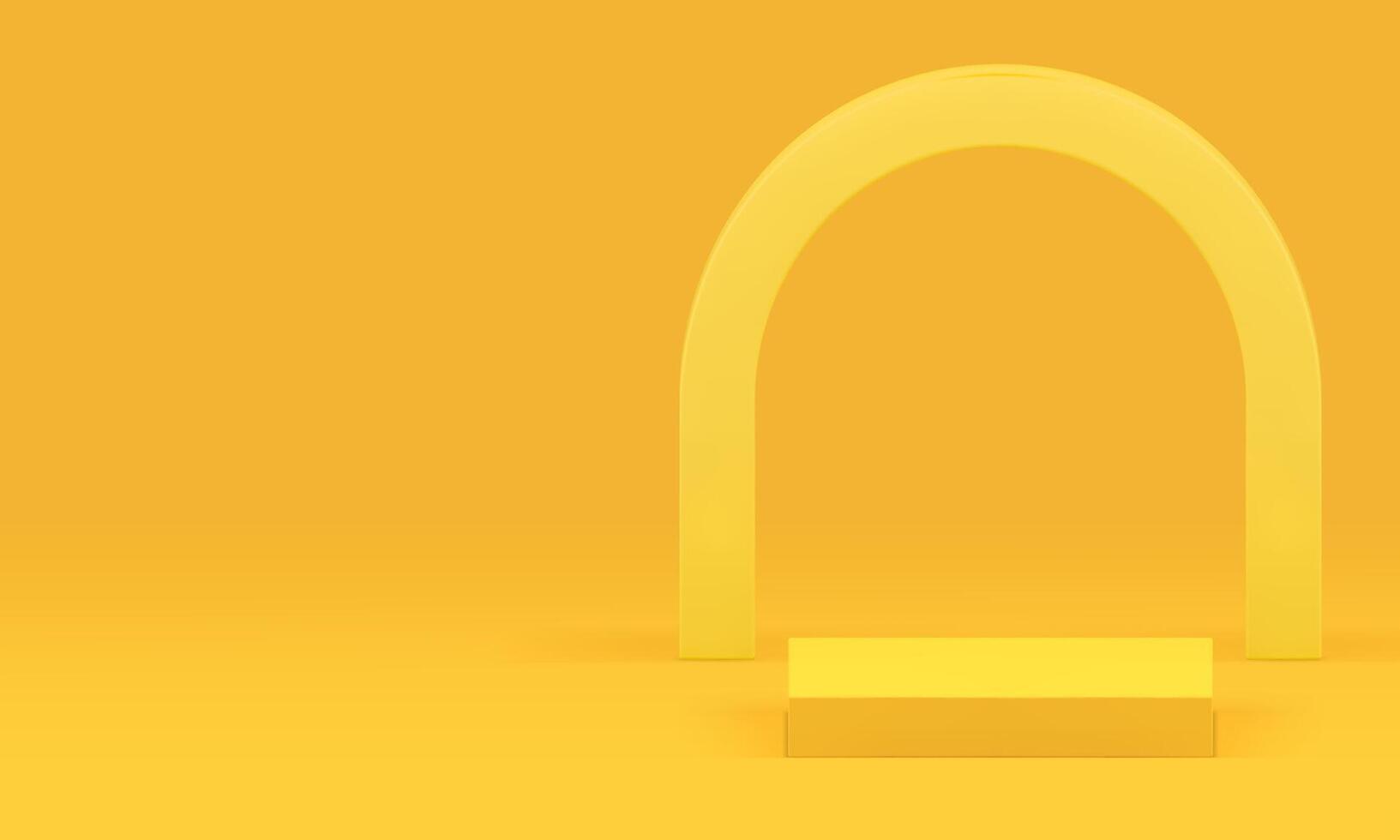 Yellow 3d podium with arch shape wall background for presentation realistic illustration vector
