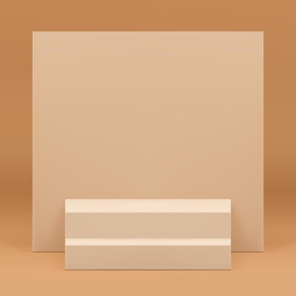 Beige 3d podium stairs with squared wall background for show realistic illustration vector