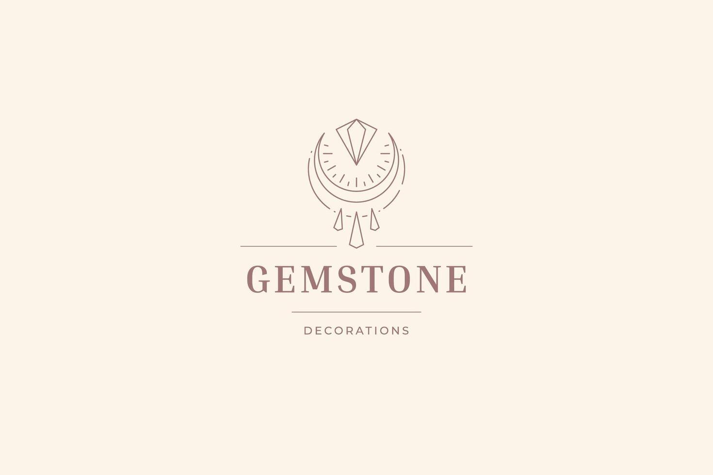 Sacred gem with crescent diamond crystal line art logo design template illustration vector