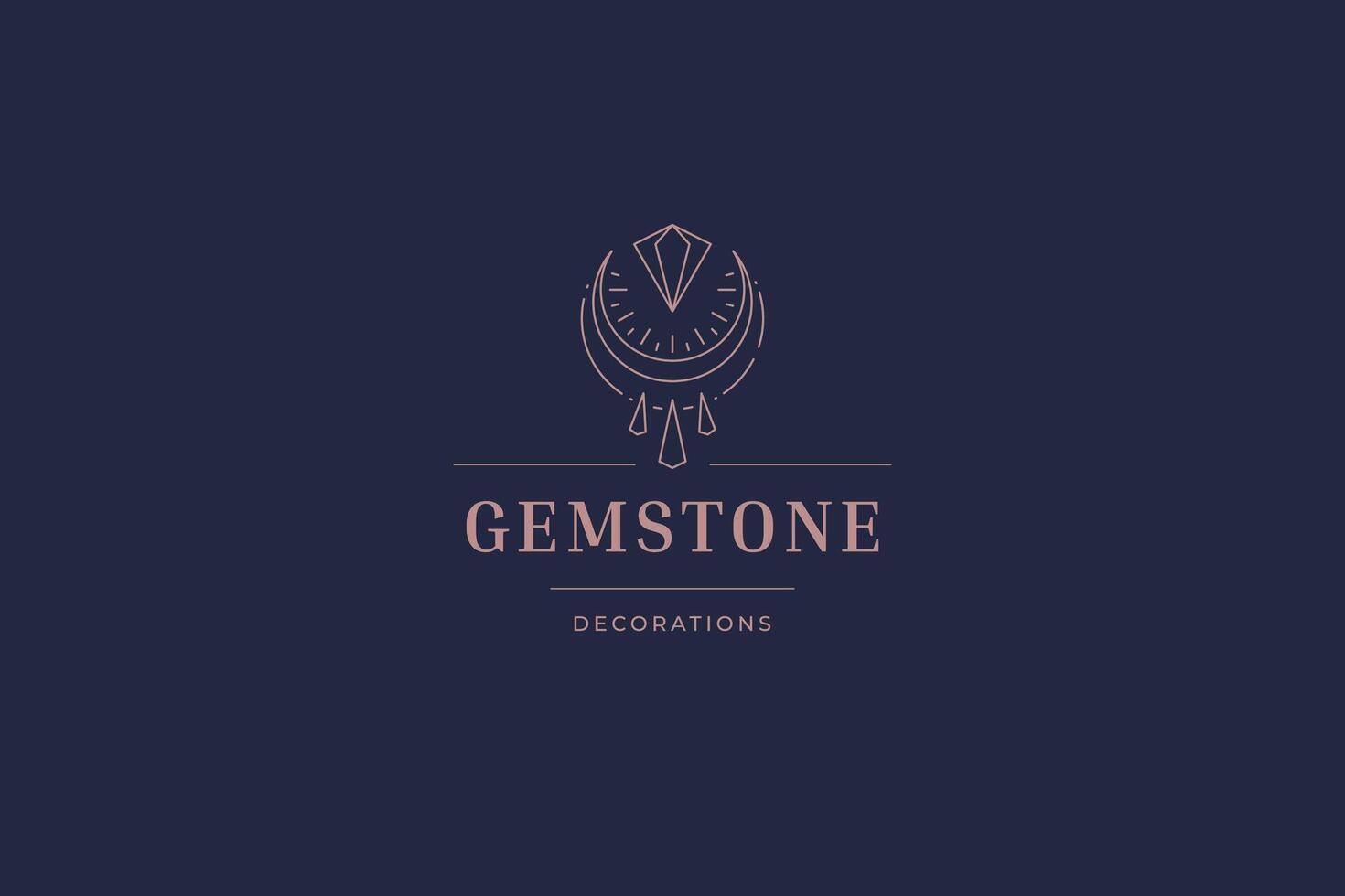 Mythology crescent with gemstone brilliant line art logo design template illustration vector
