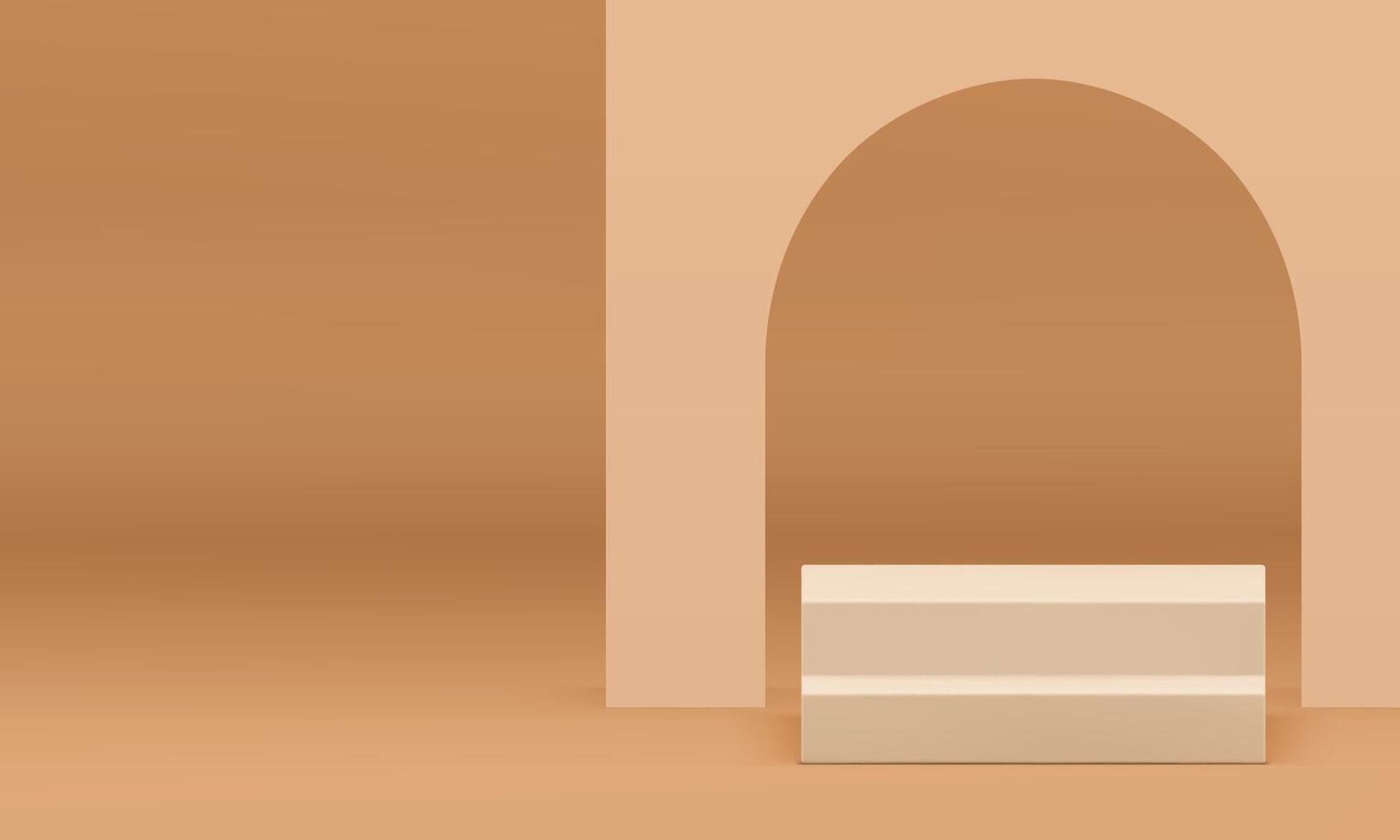 Beige 3d podium staircase with arch wall background for product show realistic vector