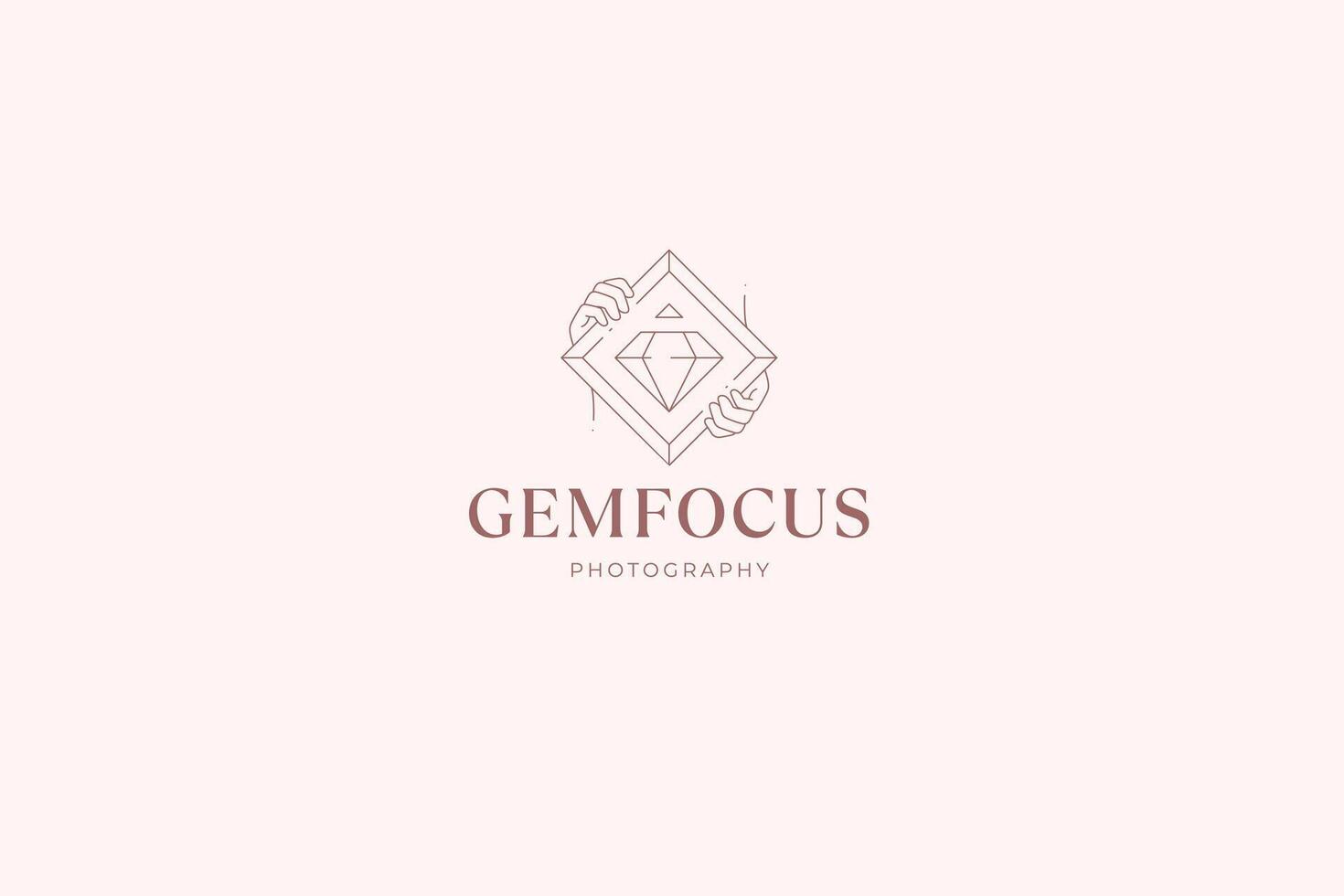 Hands with crystal gem geometric frame line art logo design template illustration vector