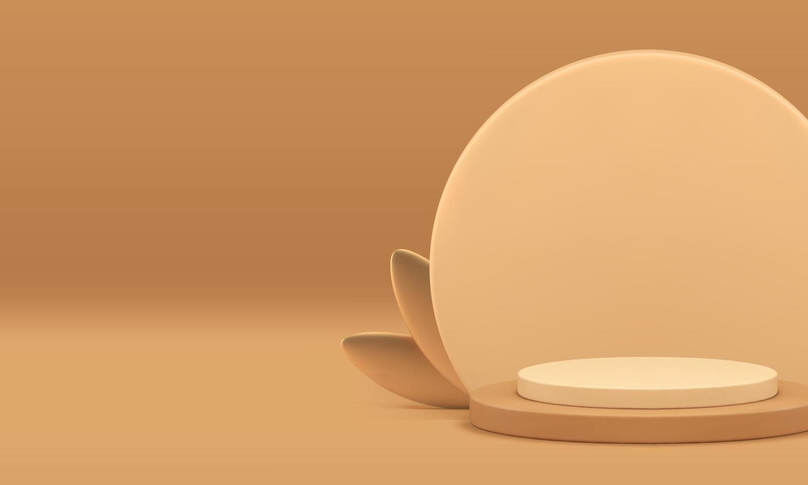 Beige 3d cylinder podium pedestal with golden leaves for show realistic illustration vector