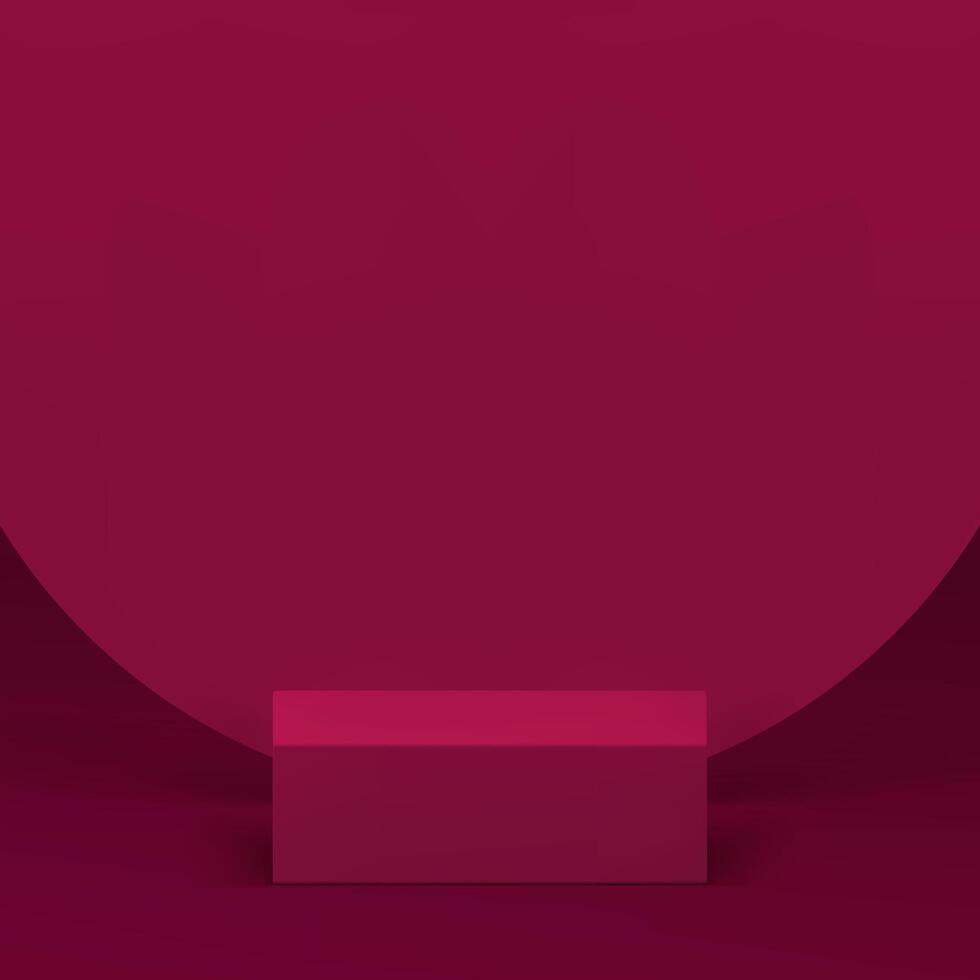 3d purple pink squared podium with round wall background for product show realistic vector
