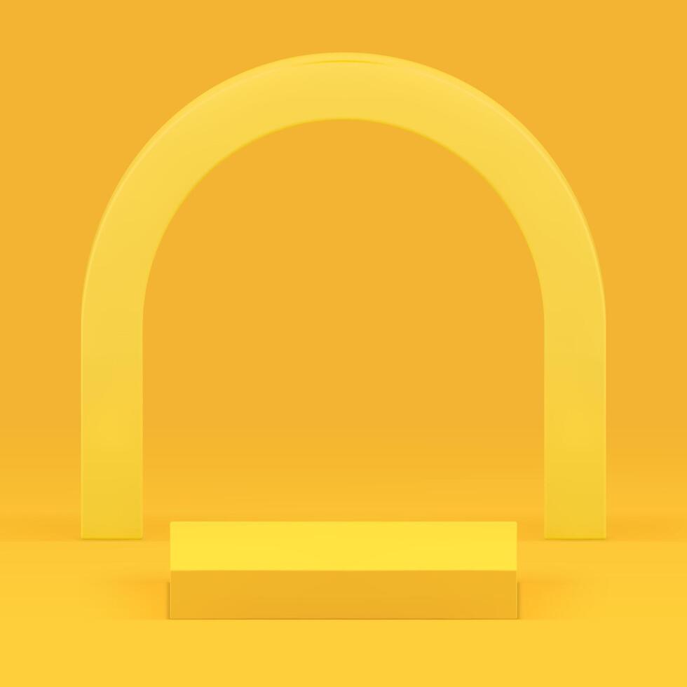 3d squared yellow podium with arch geometric shape for product show realistic illustration vector