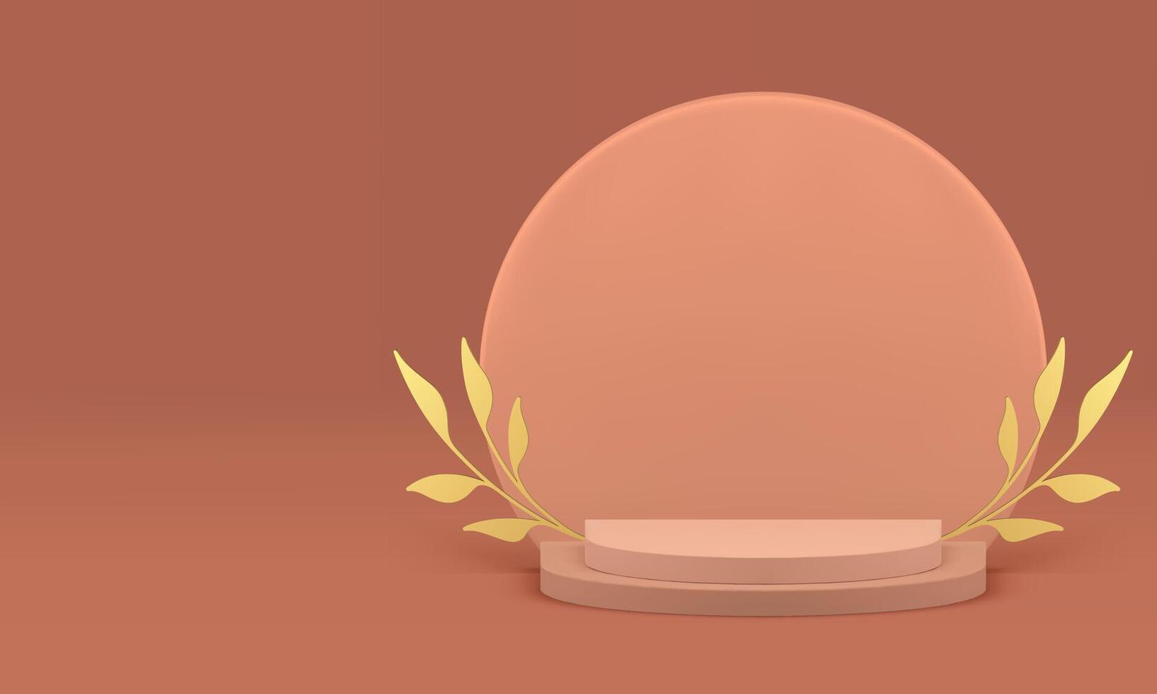 Beige 3d podium luxury pedestal with golden branch for show realistic illustration vector