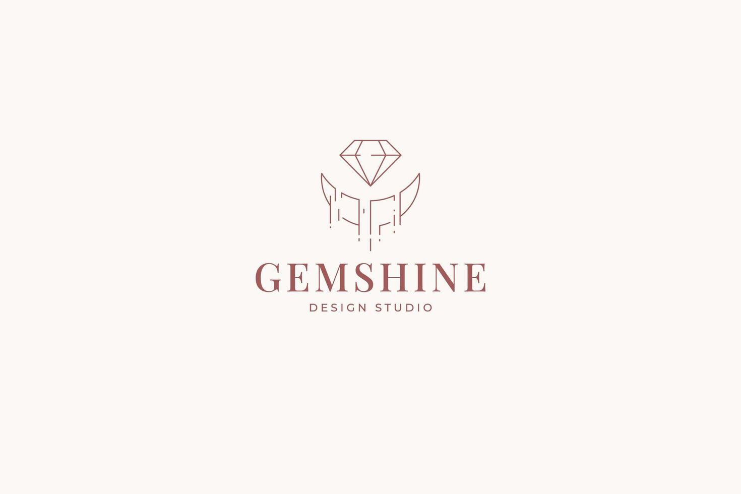 Crystal diamond brilliant with spiritual crescent line art logo design template illustration vector