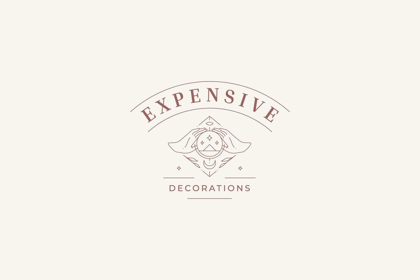 Lunar esoteric sacred botanical hands line art logo design template illustration vector