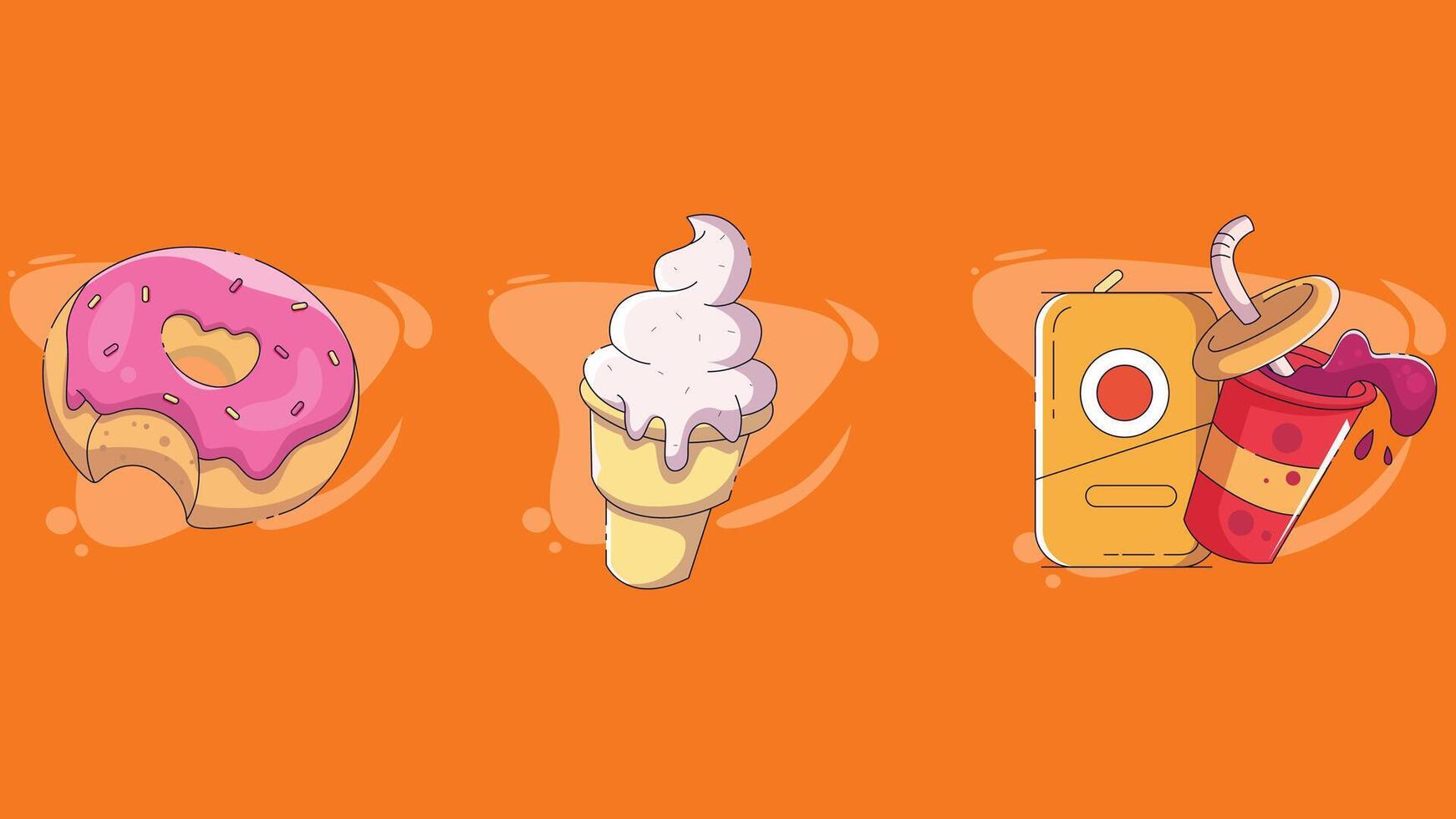 A set of different fast food items of ice cream and donuts vector