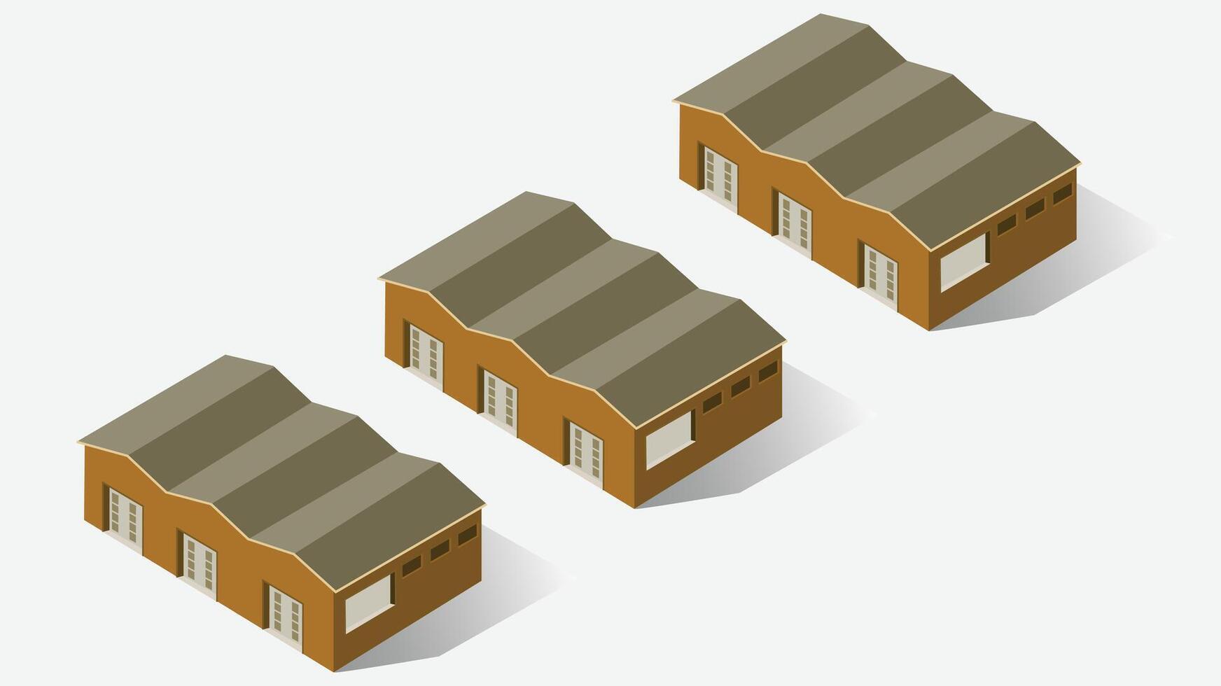 Three manufacturing buildings with a roof on top vector
