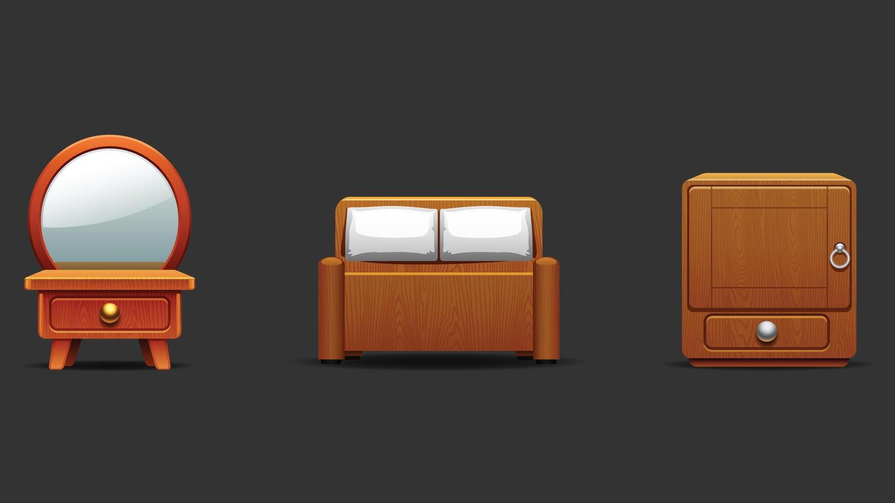wooden furniture icons set illustration vector