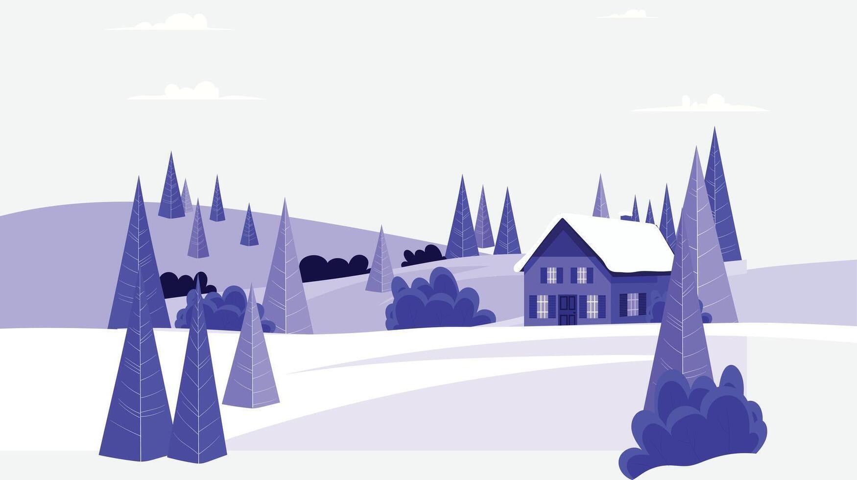 House in the snow surface flat illustration vector