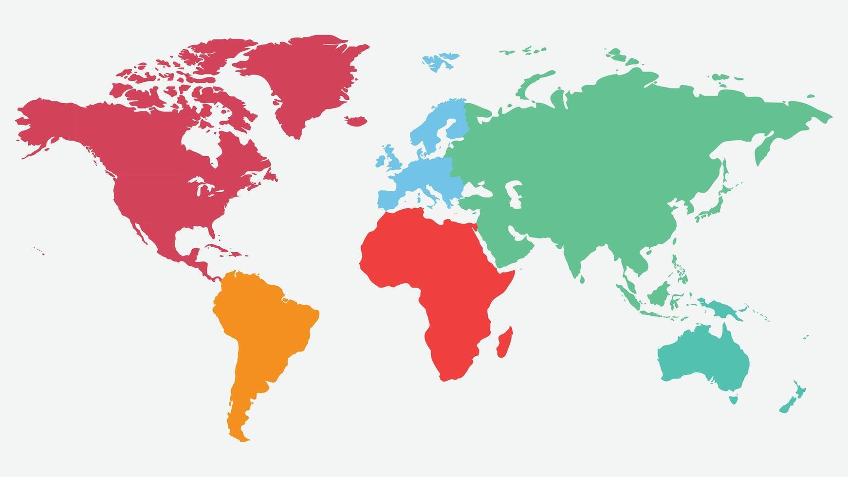 World map colored continents flat illustration vector