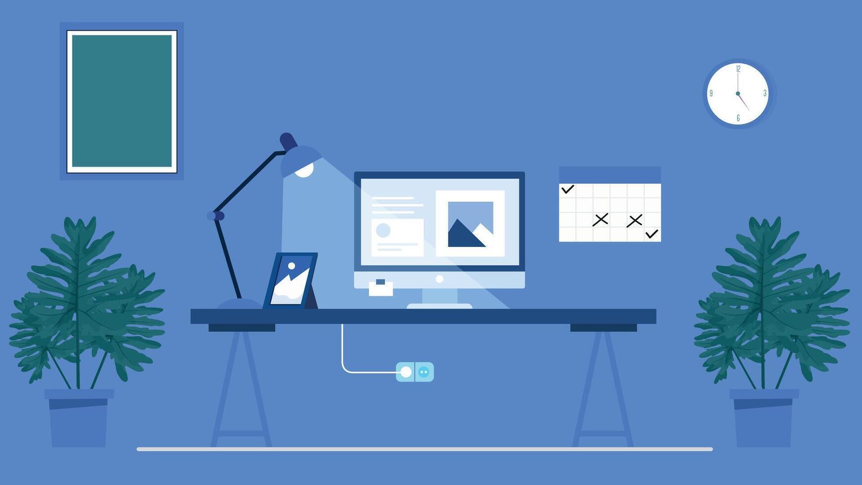 Office interior design cartoon flat illustration vector