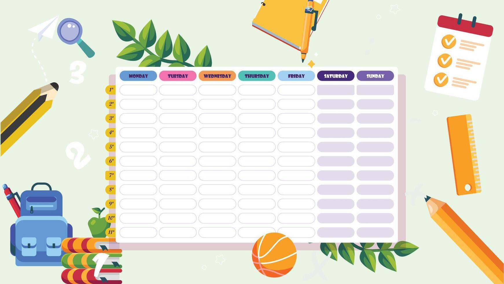 Back to school calendar and weekly planner illustration vector