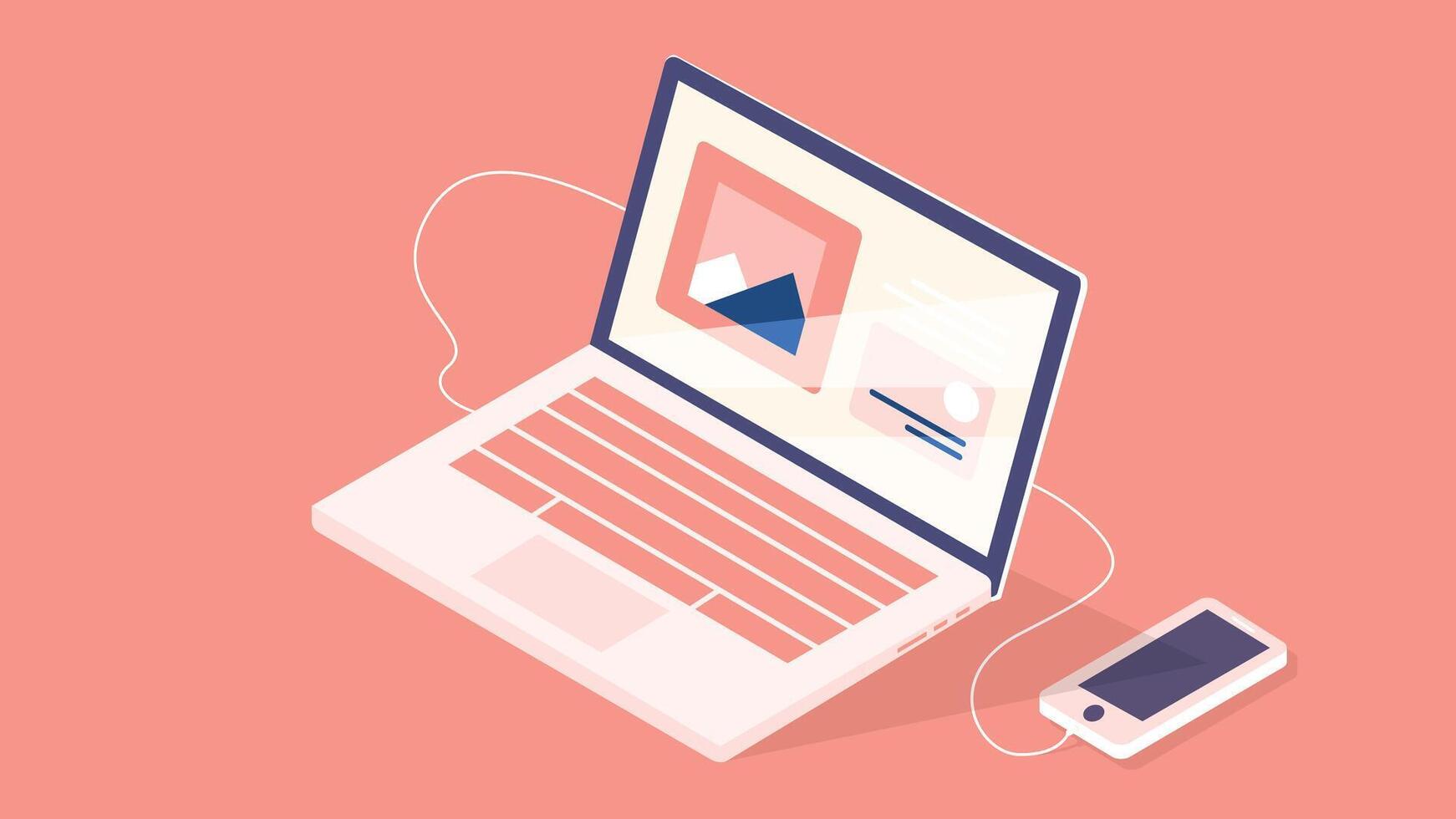 Isometric office and desk elements illustration vector