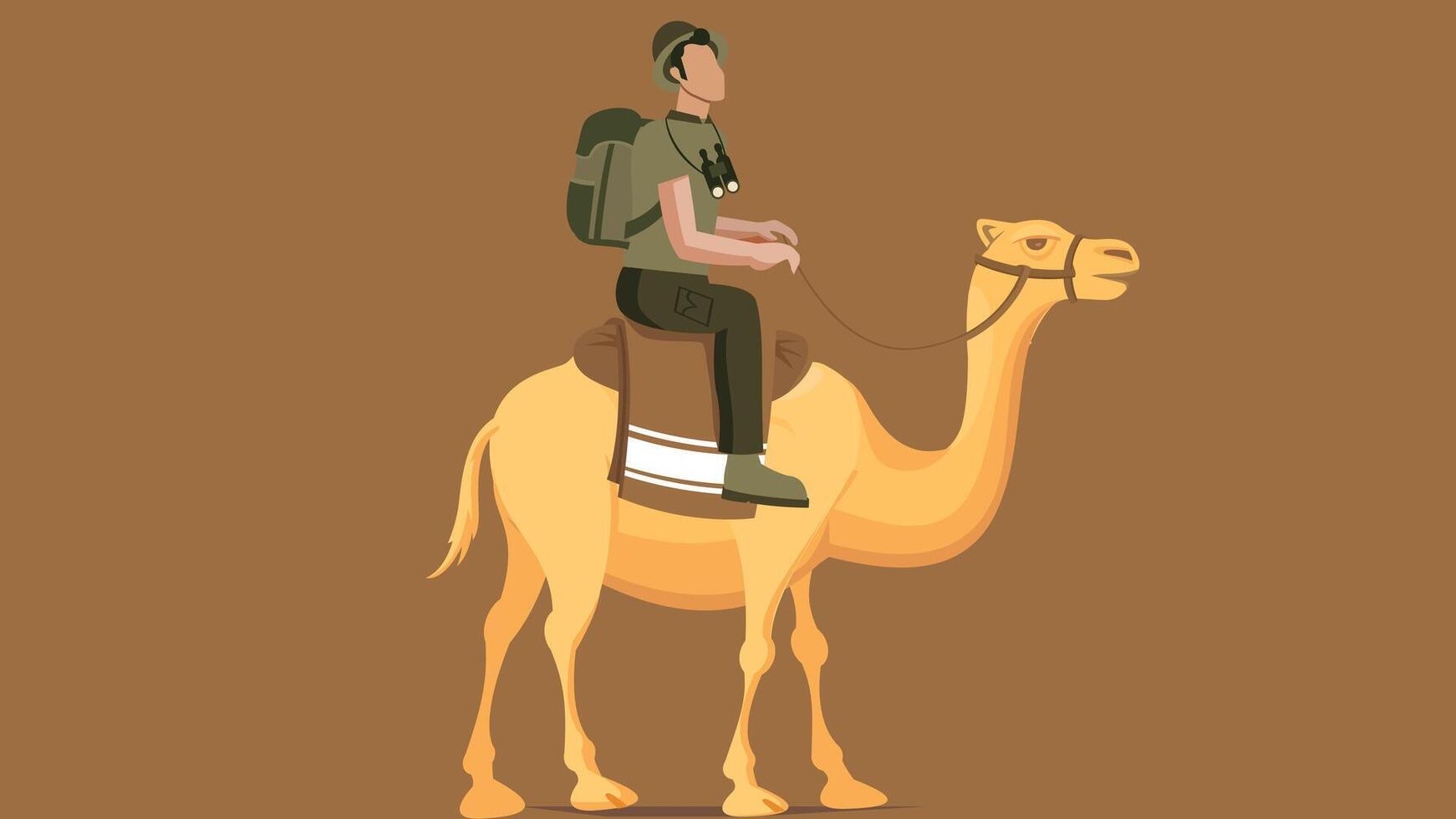 Tourist riding a camel in the desert flat illustration vector