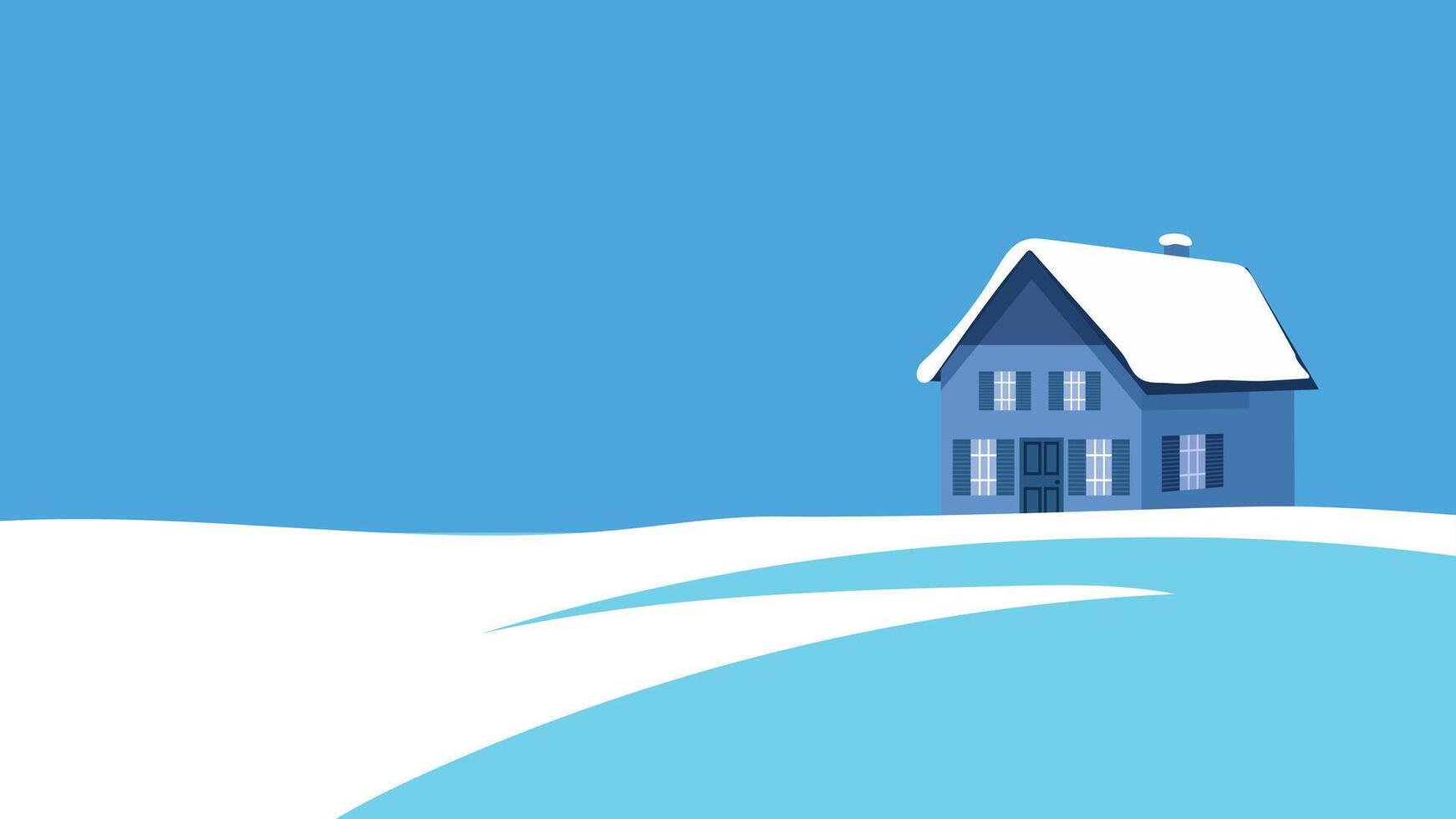 little house on a snow mountain illustration vector