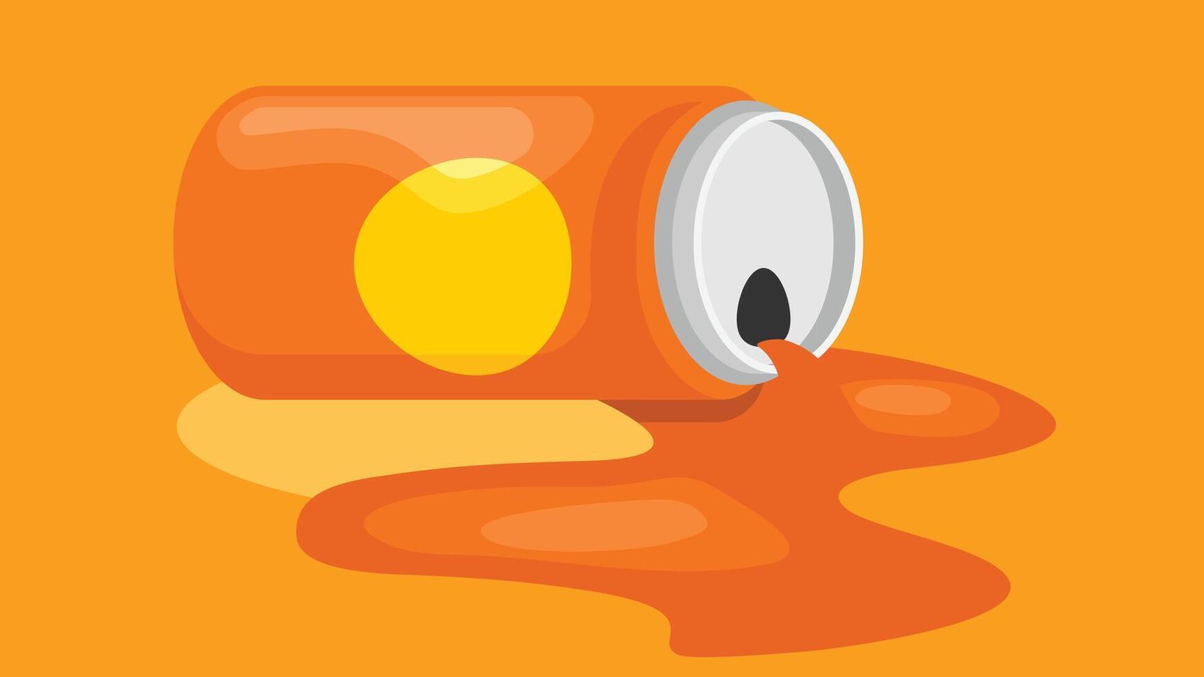 Orange soda can spilled on floor illustration vector
