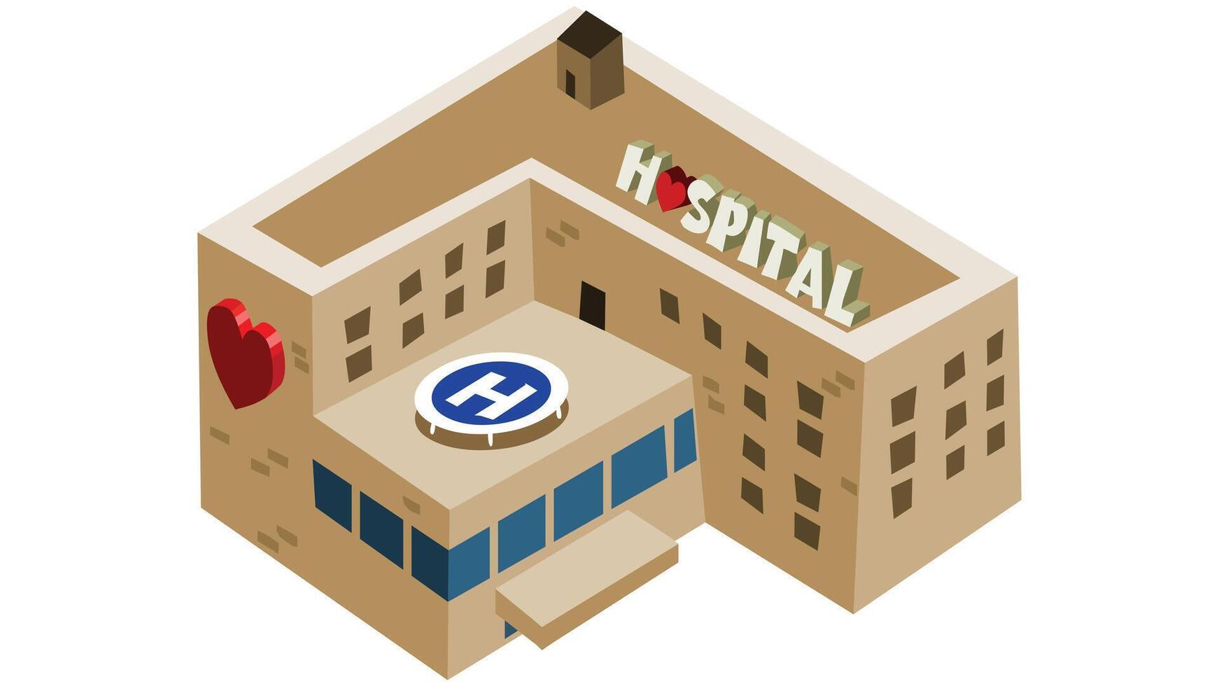 Hospital building with helipad isometric illustration vector