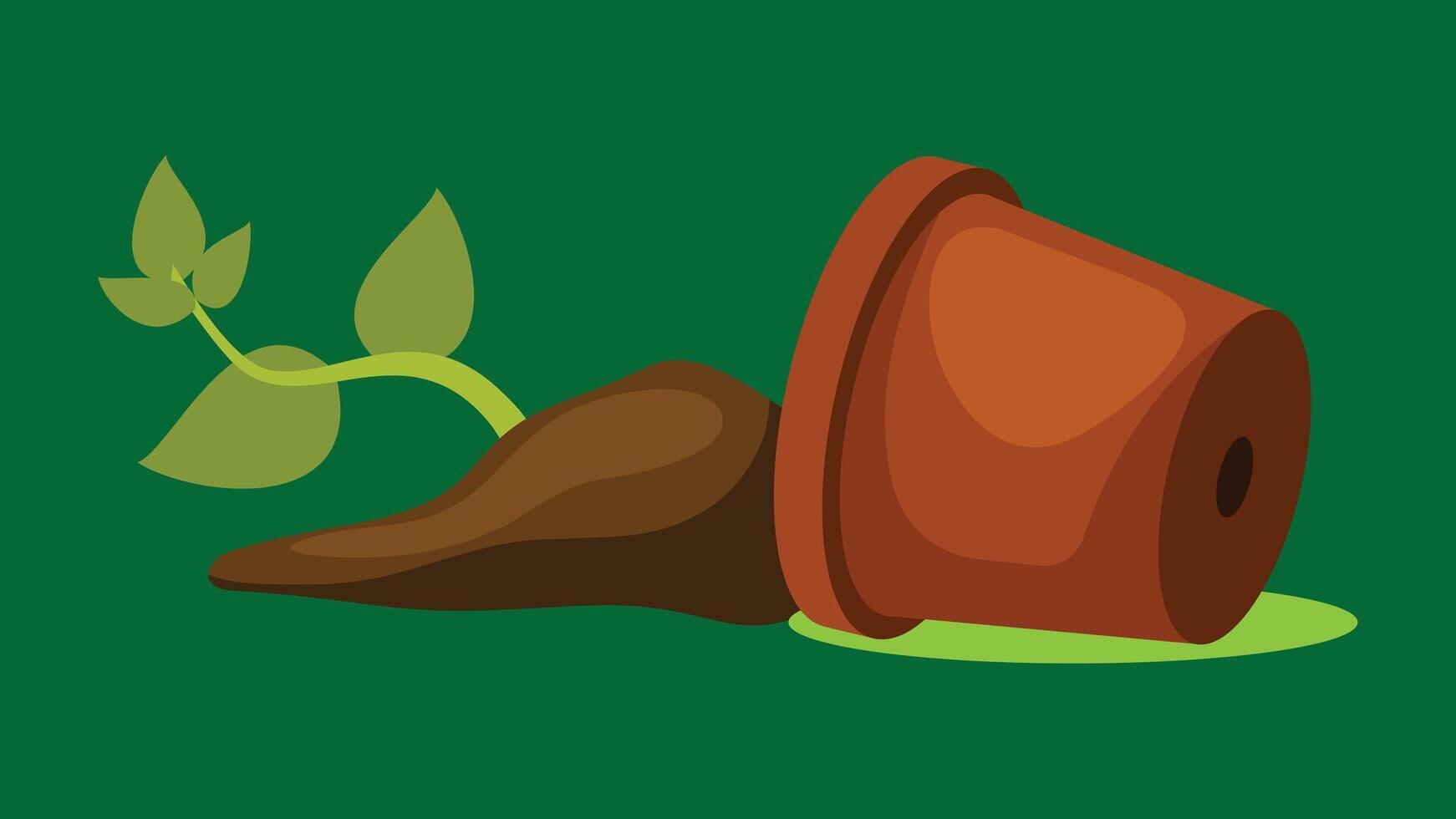 Plant pot with soil on the ground flat illustration vector