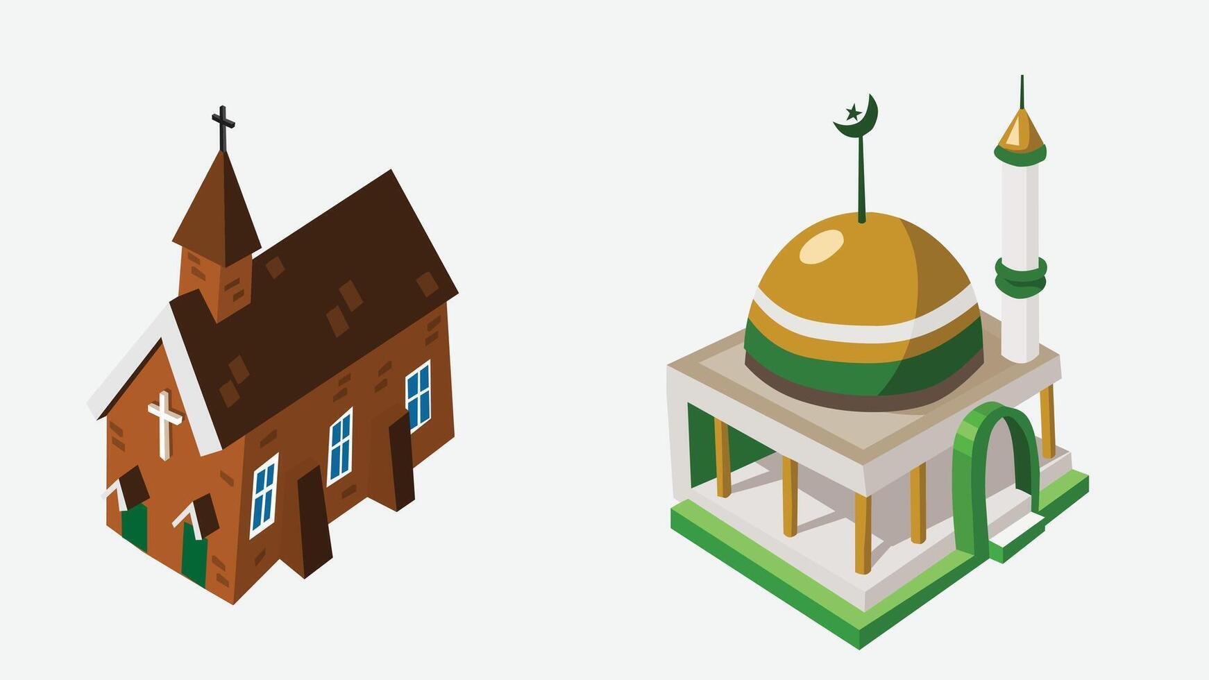 Worship landmarks isometric game assets illustration vector