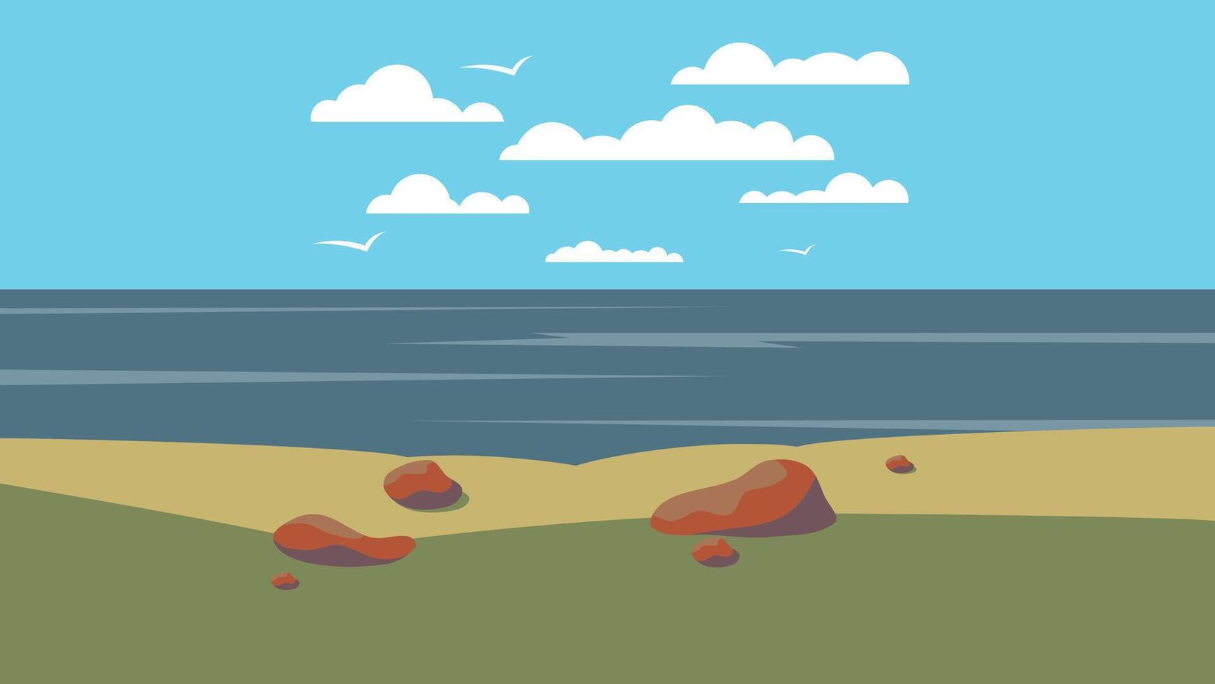 ocean shore with rocks and sands background illustration vector