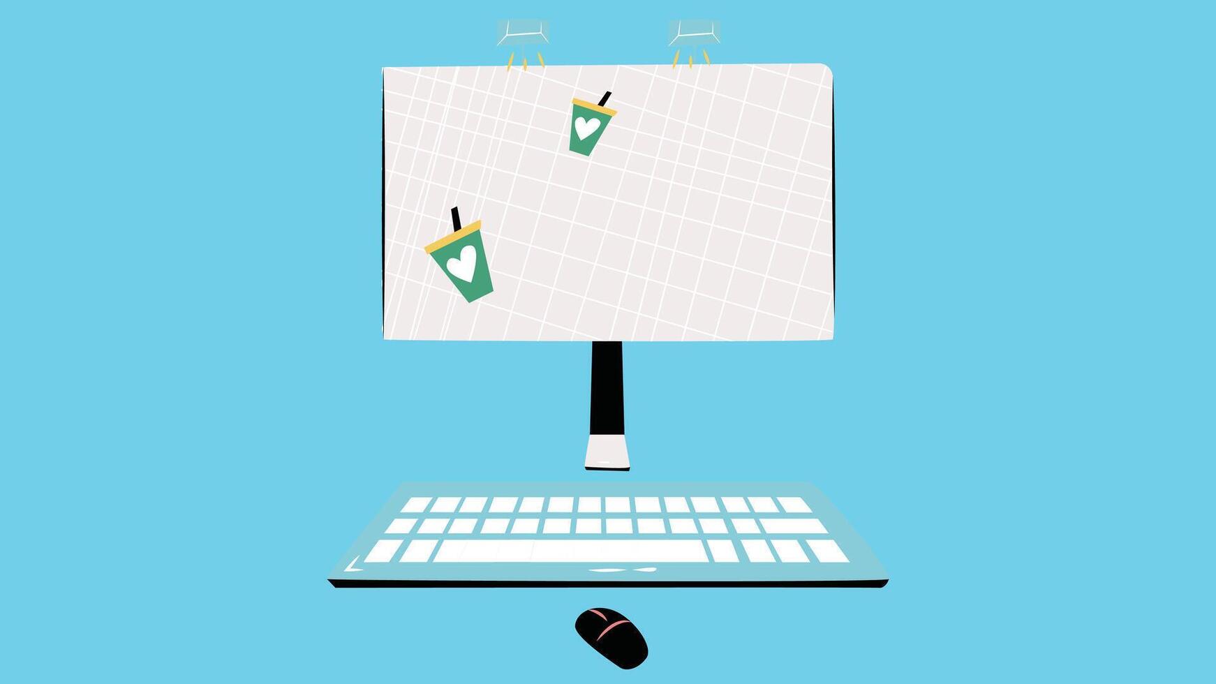 Computer screen and keyboard and mouse flat design illustration vector