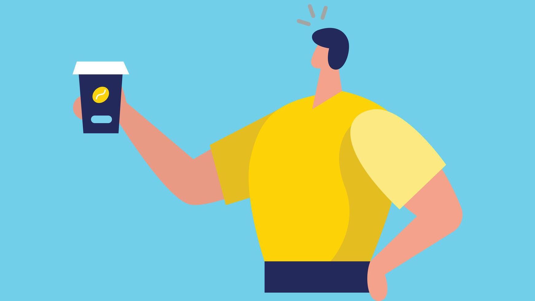 Person drinking coffee and happy flat illustration vector