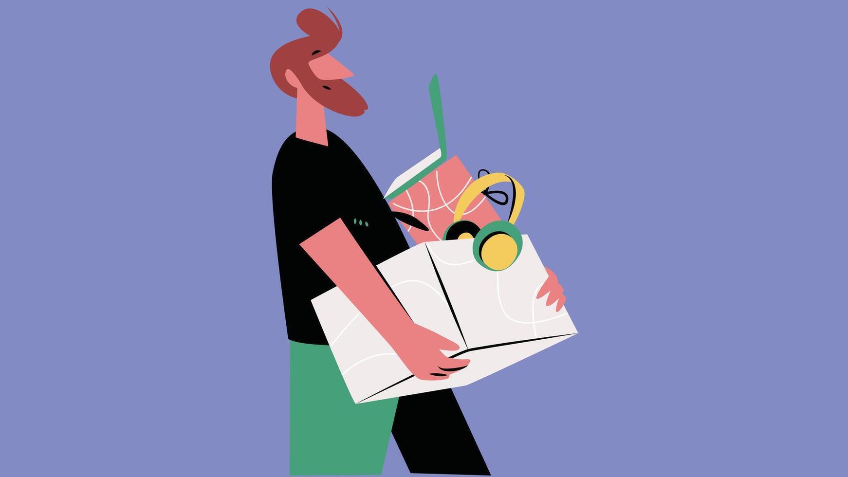 Resigned employee with his belongings in a box illustration vector